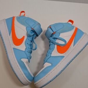 Nike Court Borough Mid 2 Blue Orange High Top Basketball Shoes Kids Size 6Y
